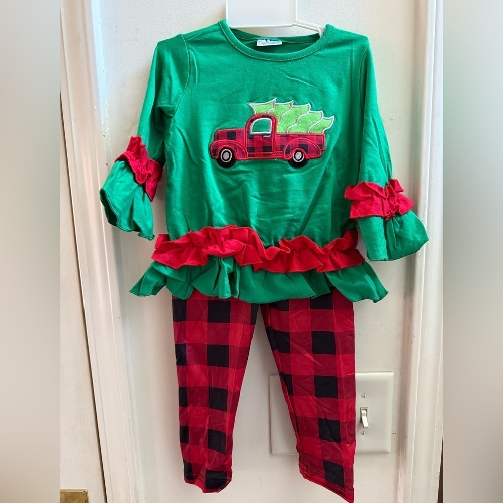 New Christmas Tree Truck Ruffled Tunic & Leggings Set